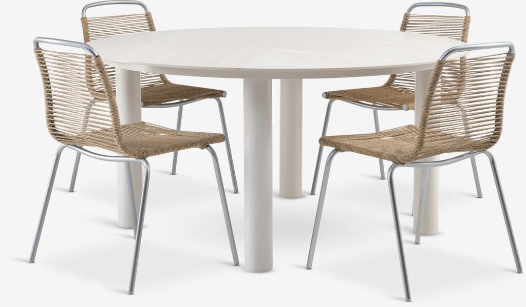 SURNADAL Garden Dining Set - Ø150 Table + 4 Chairs, Beige