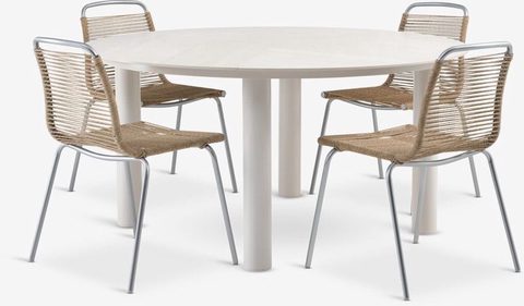 SURNADAL Garden Dining Set - Ø150 Table + 4 Chairs, Beige