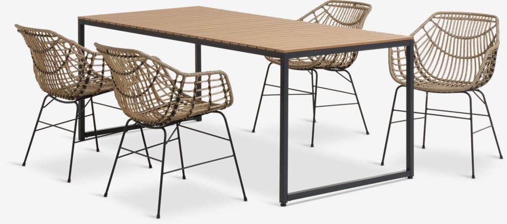 DAGSVAD Garden Dining Set - L190 Table + 4 ILDERHUSE Chairs, Natural